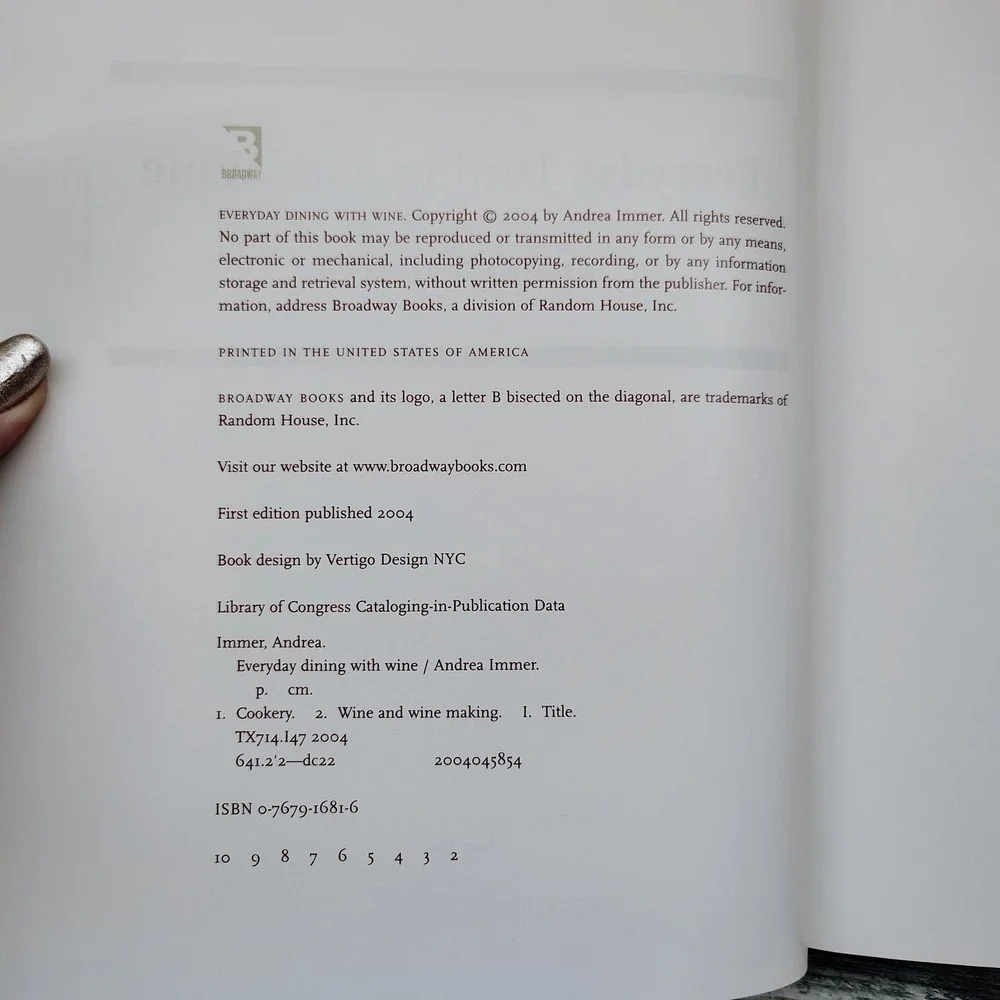 Everyday Dining With Wine Cookbook by Andrea Immer 2004 HCDJ Recipes VERY GOOD